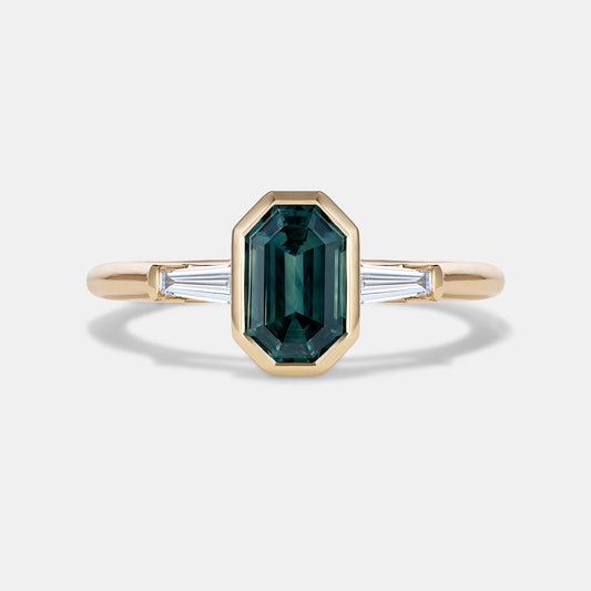 Barbara 1.36ct Emerald Cut Sapphire Three Stone Engagement Ring