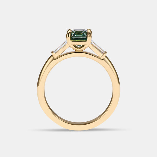 Barbara 1.38ct Asscher Cut Teal Sapphire Three Stone Engagement Ring