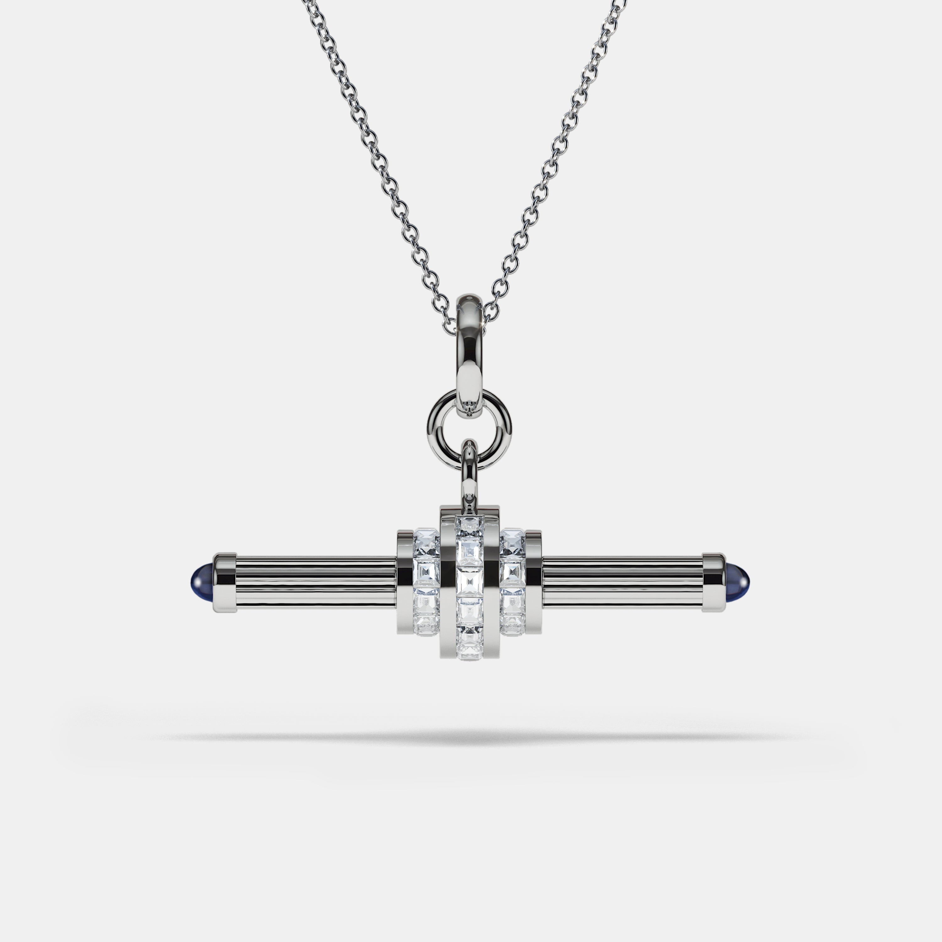 Cog Diamond T-Bar Pendant in 18 karat white gold