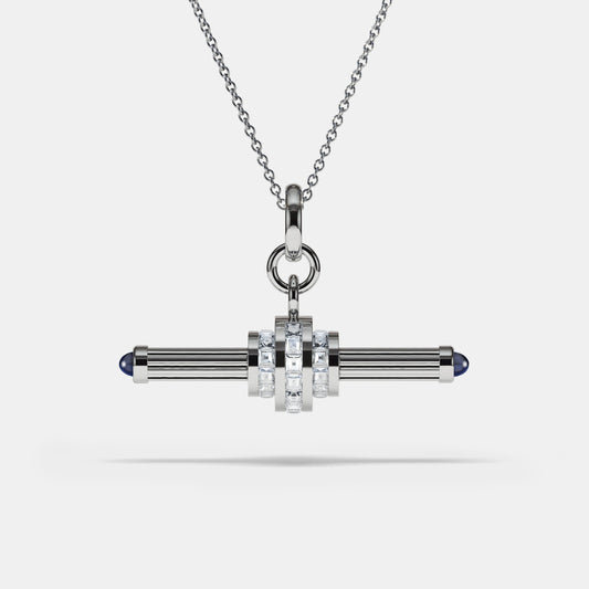 Cog Diamond T-Bar Pendant in 18 karat white gold