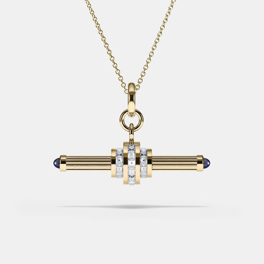 Cog Diamond T-Bar Pendant in 18 karat yellow gold