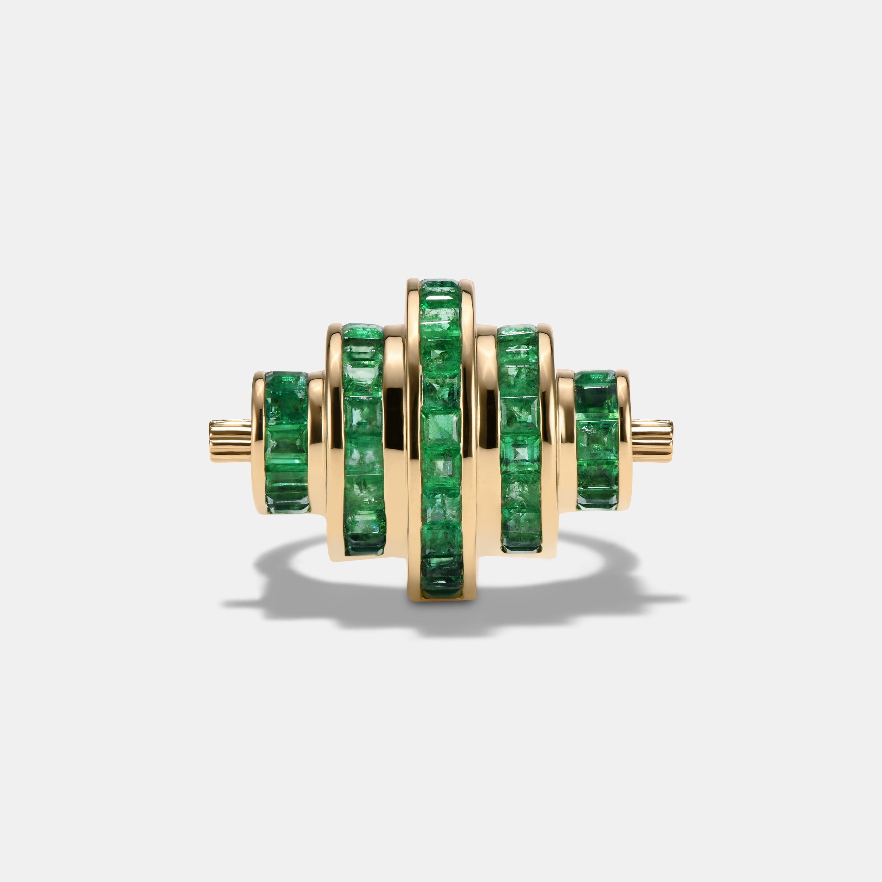 Cog Emerald Ring in 18 karat yellow gold