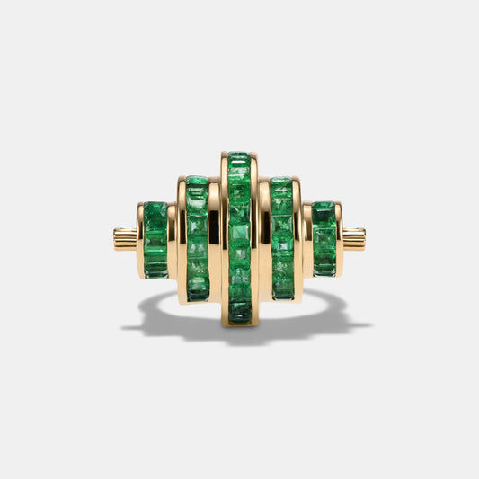 Cog Emerald Ring in 18 karat yellow gold