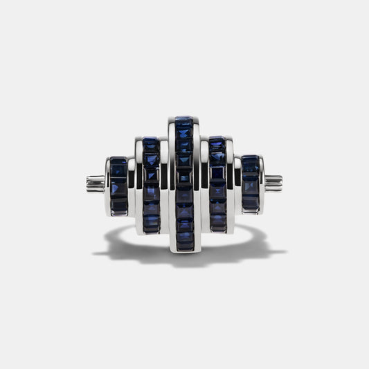 Cog Sapphire Ring in 18 karat white gold