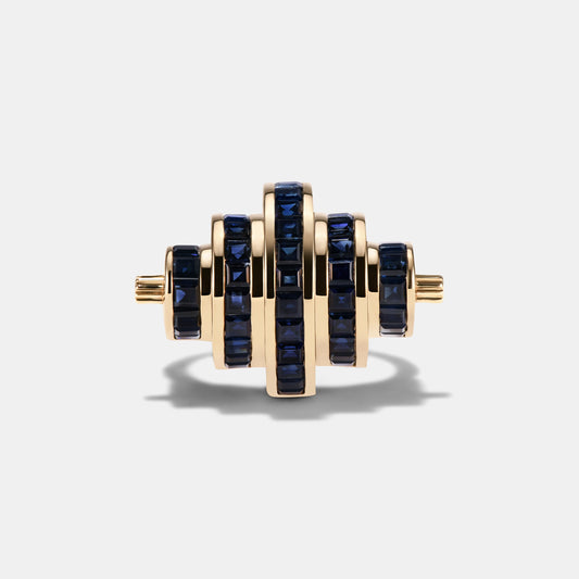 Cog Sapphire Ring in 9 karat yellow gold