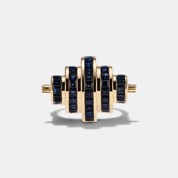Cog Sapphire Ring in 9 karat yellow gold