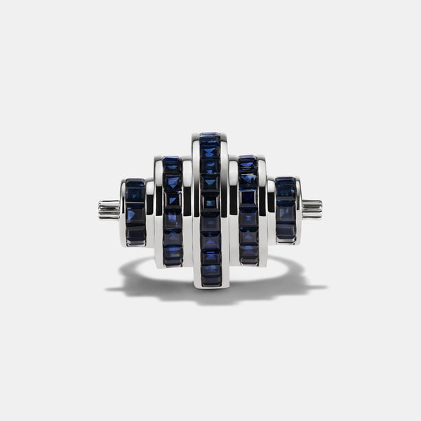 Cog Sapphire Ring in 9 karat white gold