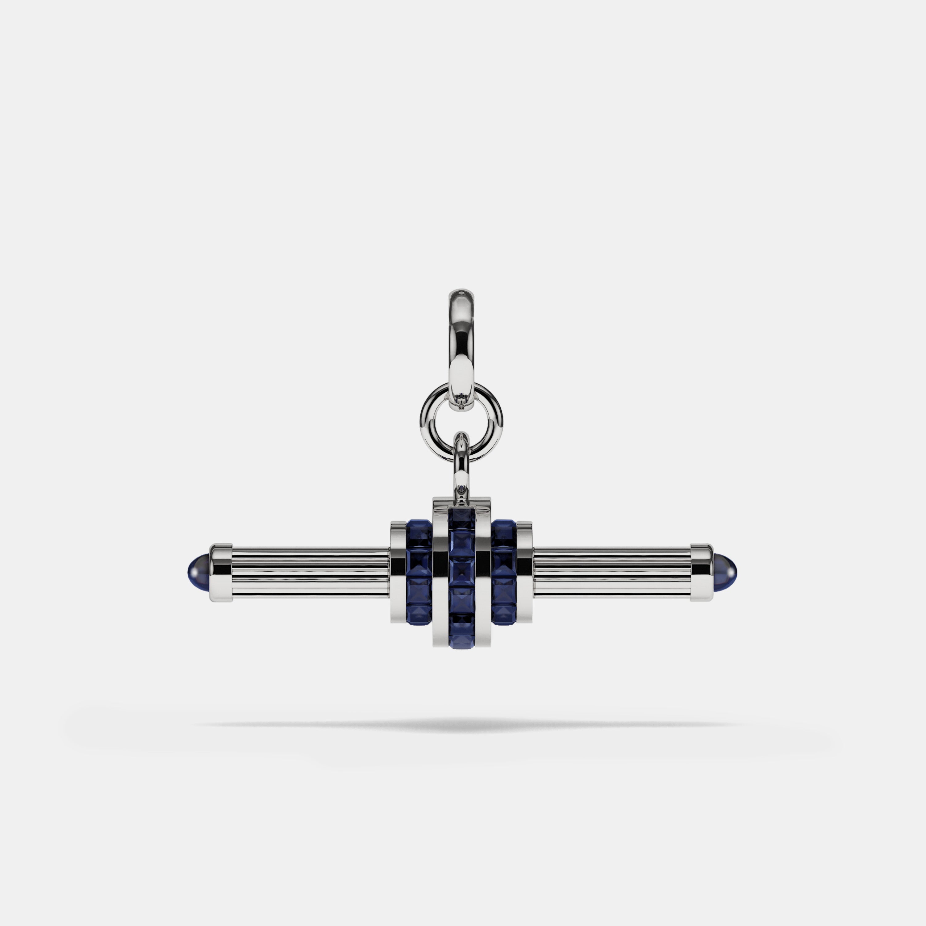 Cog Sapphire T-Bar Pendant in 18 karat white gold