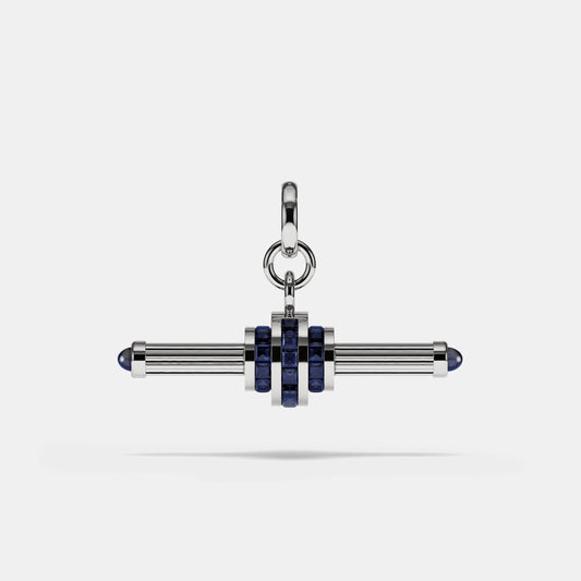 Cog Sapphire T-Bar Pendant in 18 karat white gold