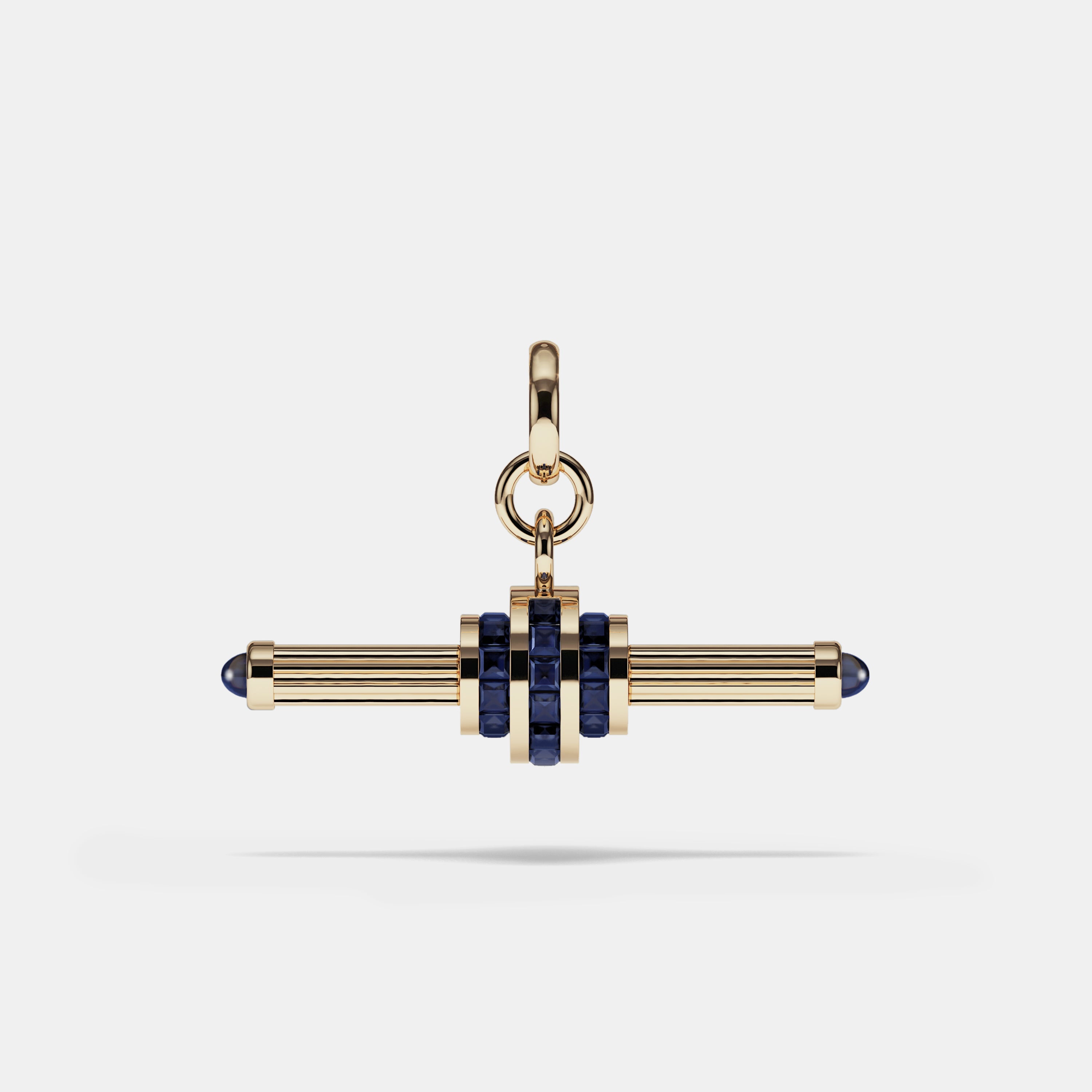 Cog Sapphire T-Bar Pendant in 18 karat yellow gold
