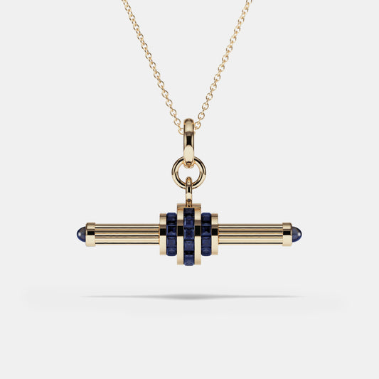 Cog Sapphire T-Bar Pendant in 18 karat yellow gold