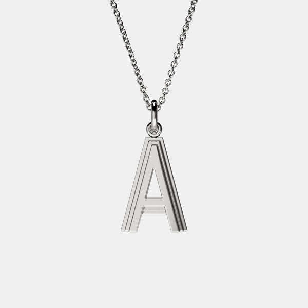 Contours Large Letter Pendant in White Gold