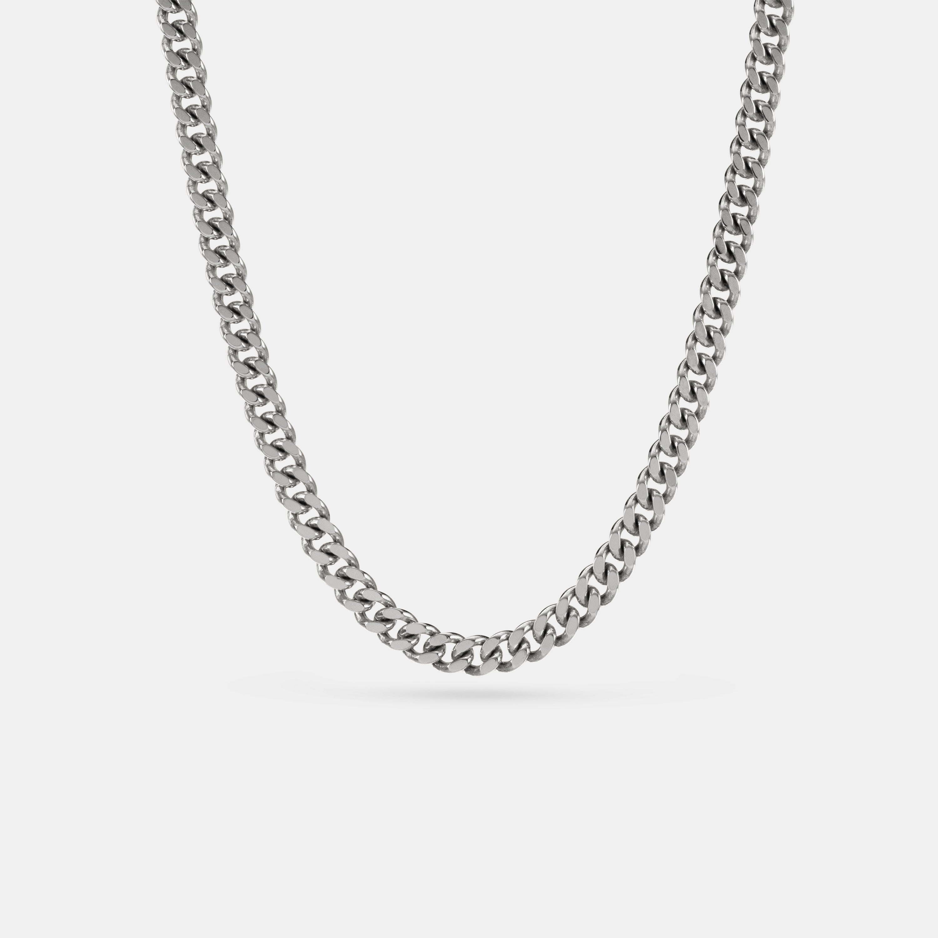 Curb Chain Necklace in White Gold