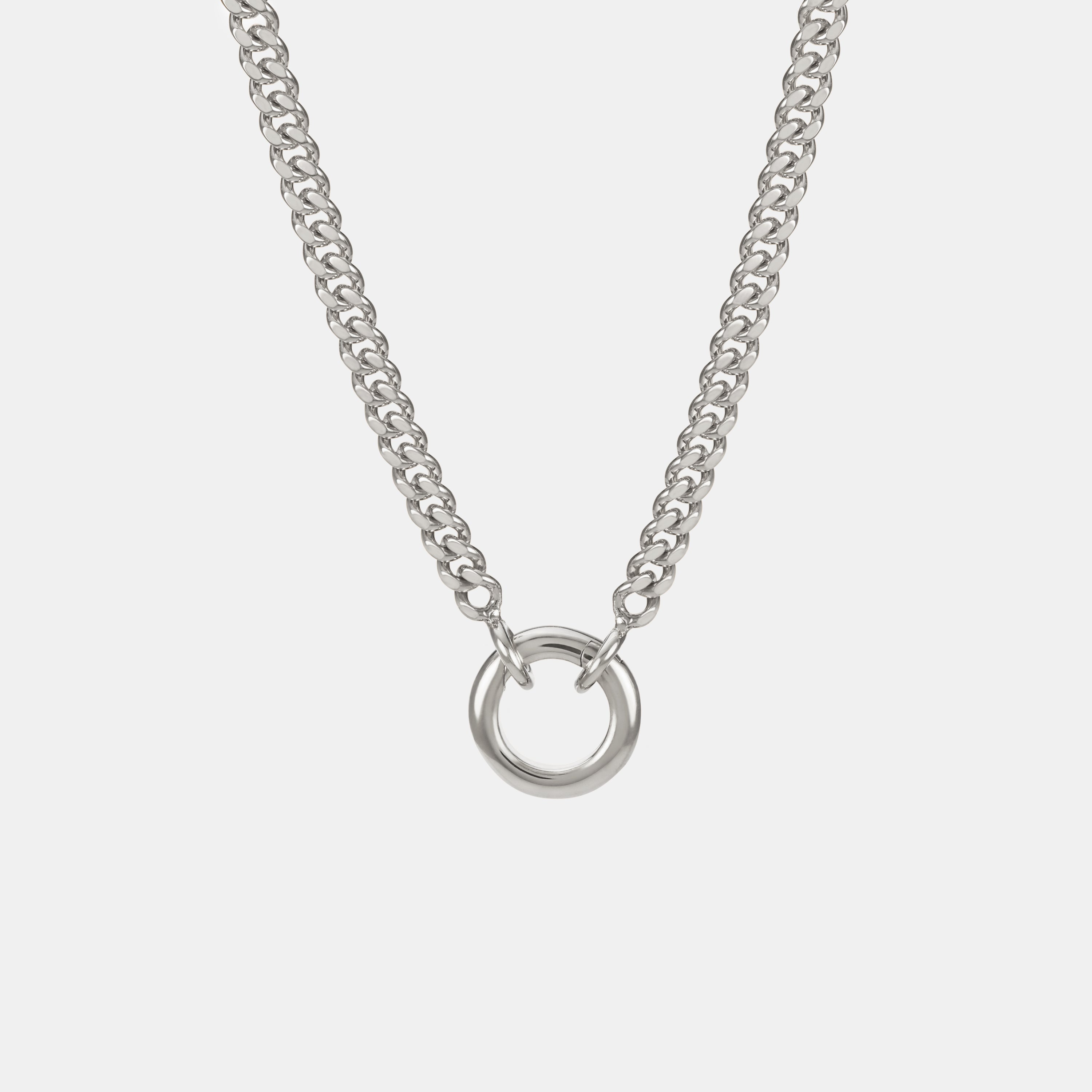 Curb Chain With Charm Clasp in white gold