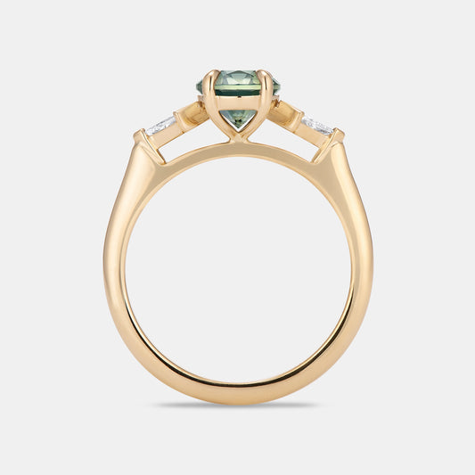 DELILAH 1.69ct Oval Teal Parti Sapphire Three Stone Engagement Ring