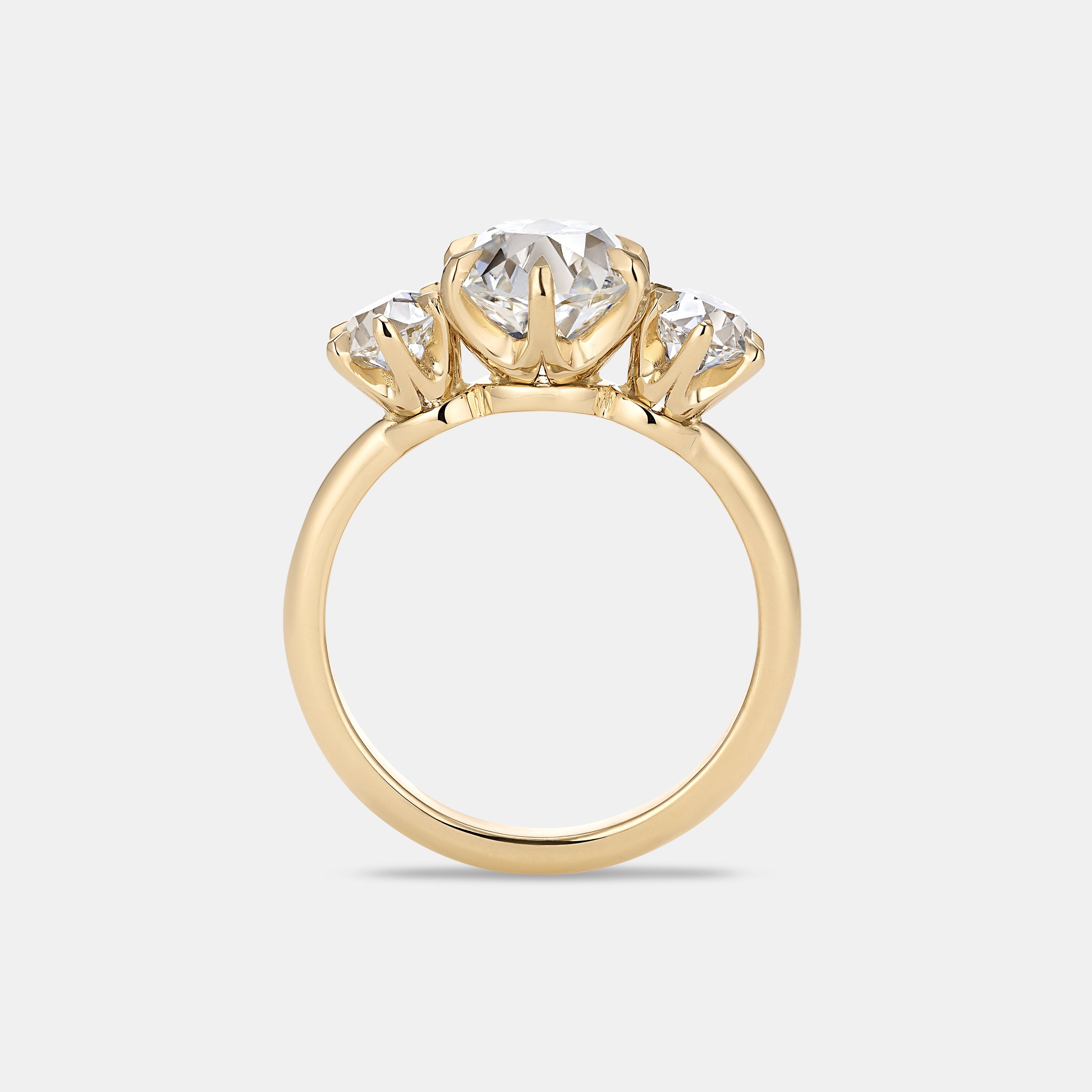 ELIZABETH 2.33ct Old Mine Cut Antique Diamond Three Stone Engagement Ring