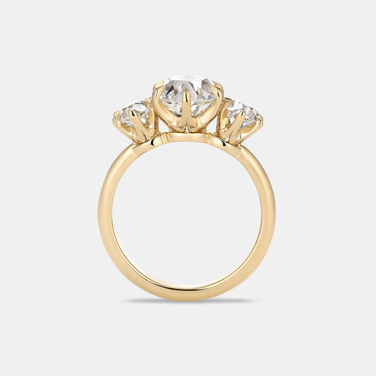 ELIZABETH 2.33ct Old Mine Cut Antique Diamond Three Stone Engagement Ring