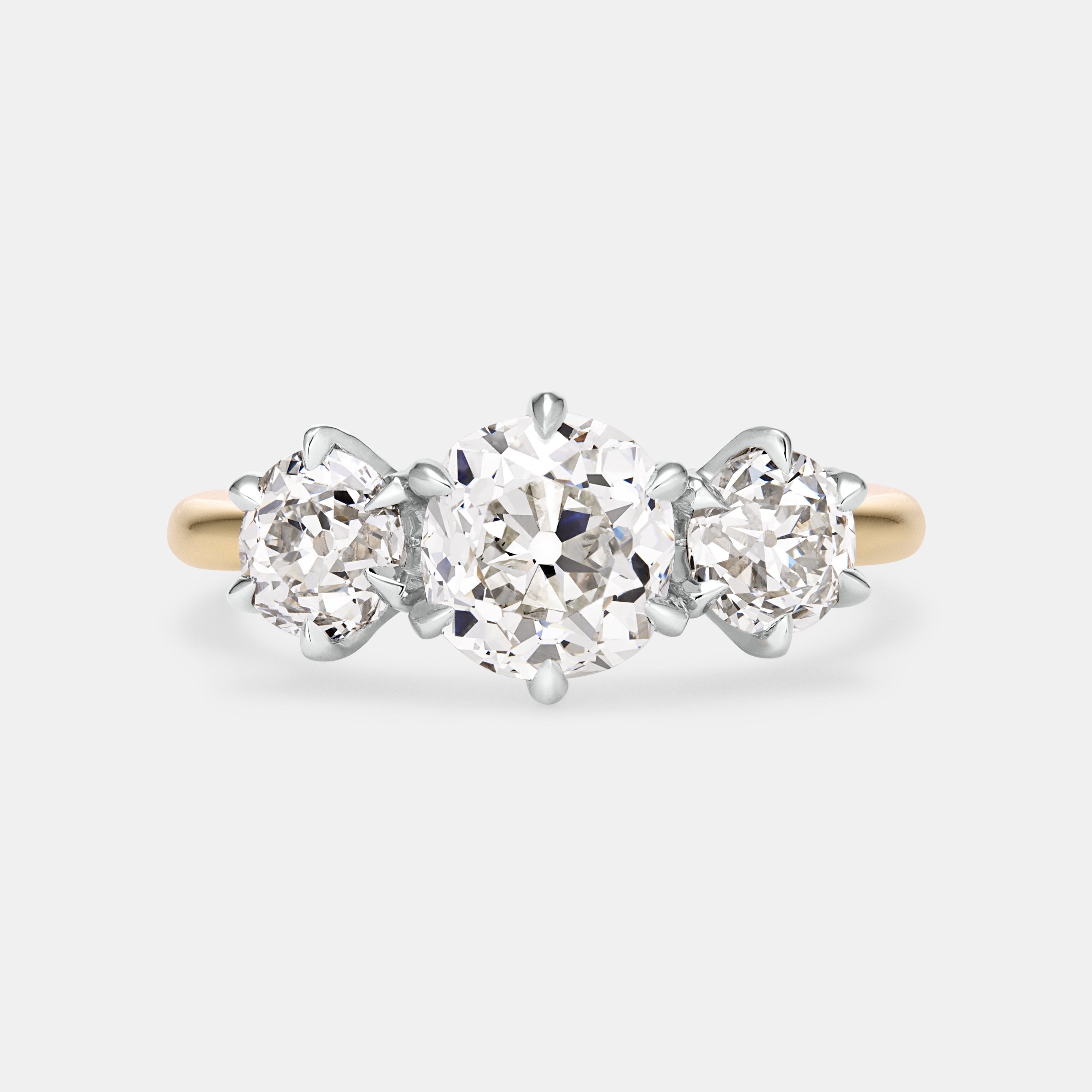 ELIZABETH 2.65ctw Antique Diamond Three Stone Engagement Ring