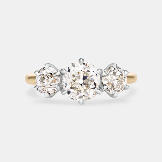 ELIZABETH 2.65ctw Antique Diamond Three Stone Engagement Ring