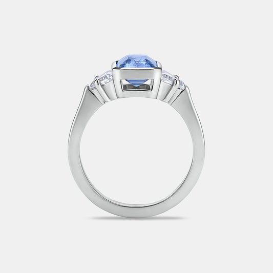 ESTELLE 3.03ct Emerald Cut Blue Sapphire Three Stone Engagement Ring