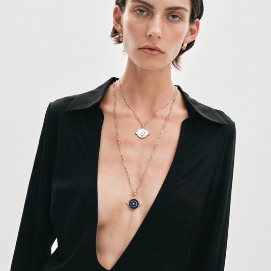 Futurist Spinning Pendant - Sapphire And Diamond In White Gold