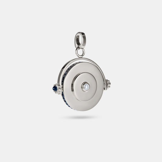 Futurist Spinning Pendant - Sapphire And Diamond In White Gold