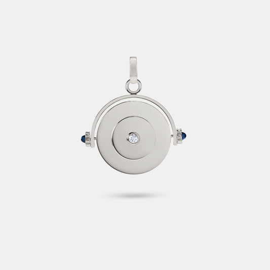 Futurist Spinning Pendant - Sapphire And Diamond In White Gold