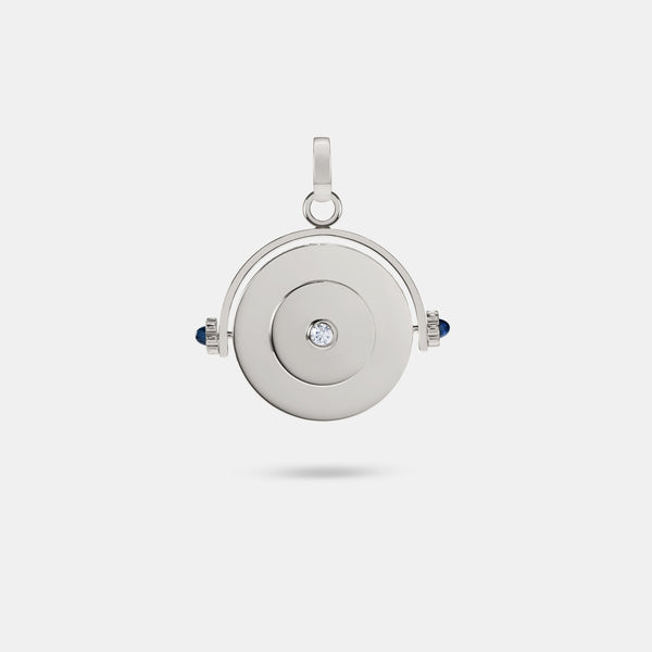 Futurist Spinning Pendant - Sapphire And Diamond In White Gold
