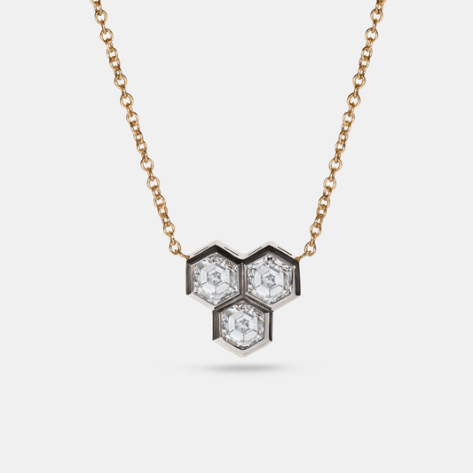 Honeycomb Hexagon Pendant Necklace - 18 Karat Yellow Gold