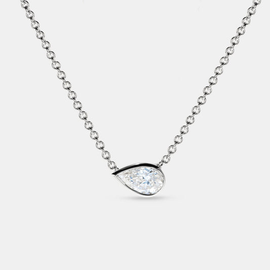 Isabella Bezel Pear Diamond Pendant Necklace - 0.30ct