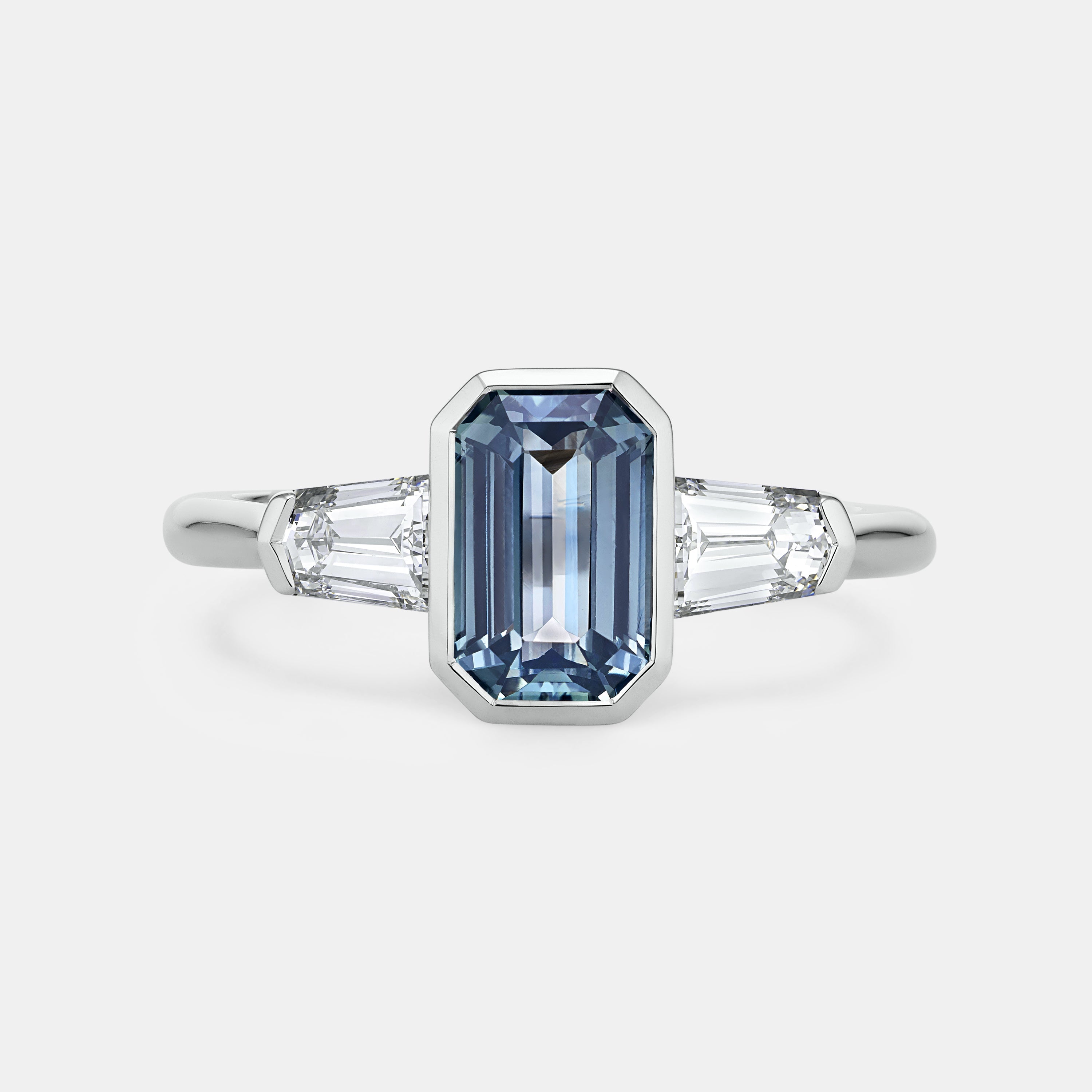 MARCELLA 2.02ct Emerald Cut Sapphire Three Stone Engagement Ring