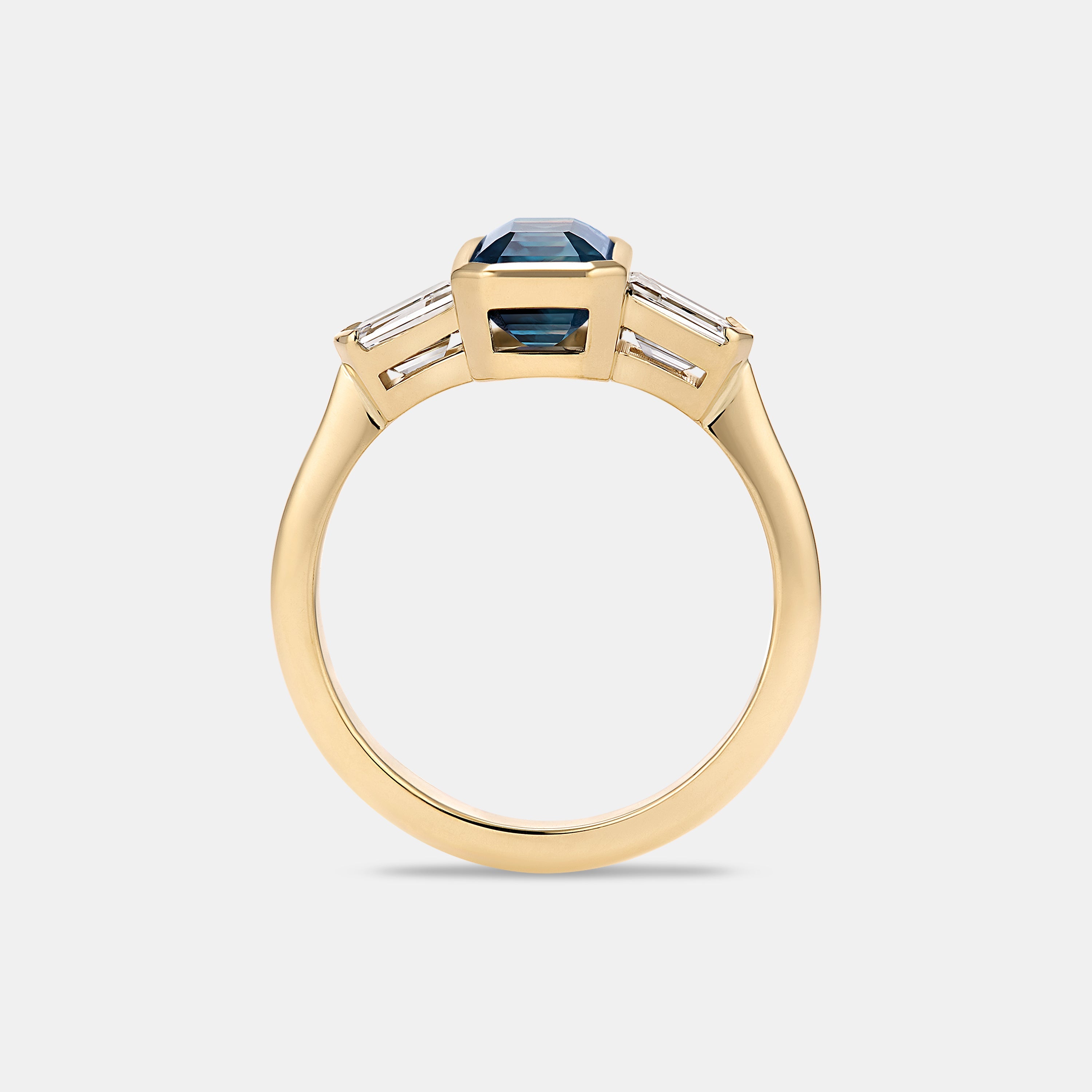 Marcella 2.53ct Emerald Cut Sapphire Three Stone Engagement Ring