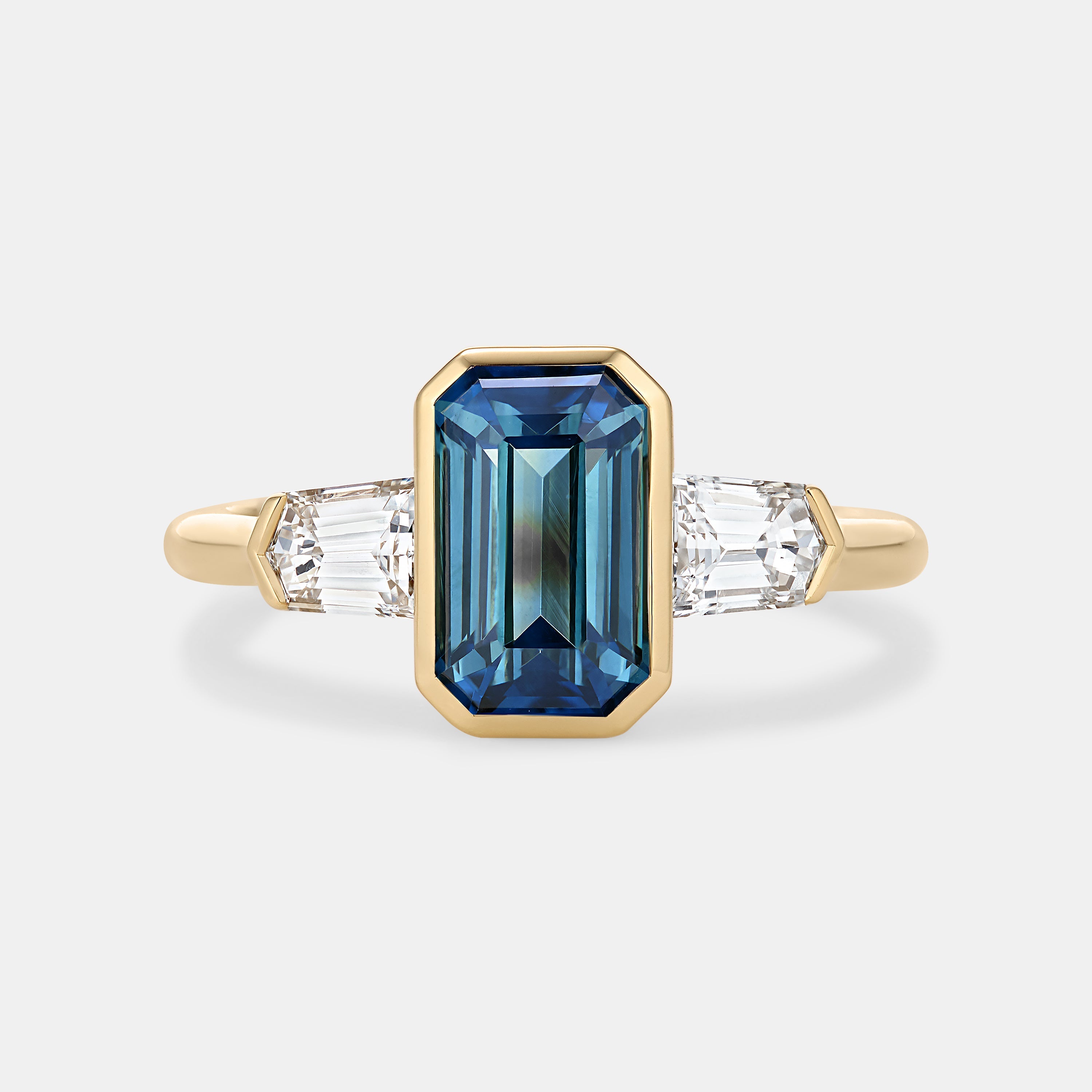 Marcella 2.53ct Emerald Cut Sapphire Three Stone Engagement Ring