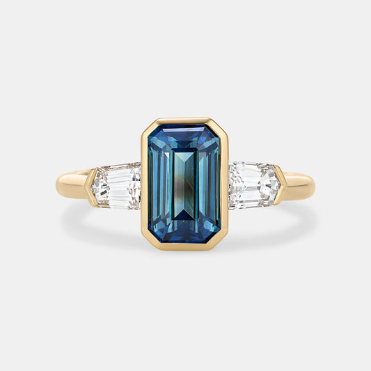 Marcella 2.53ct Emerald Cut Sapphire Three Stone Engagement Ring