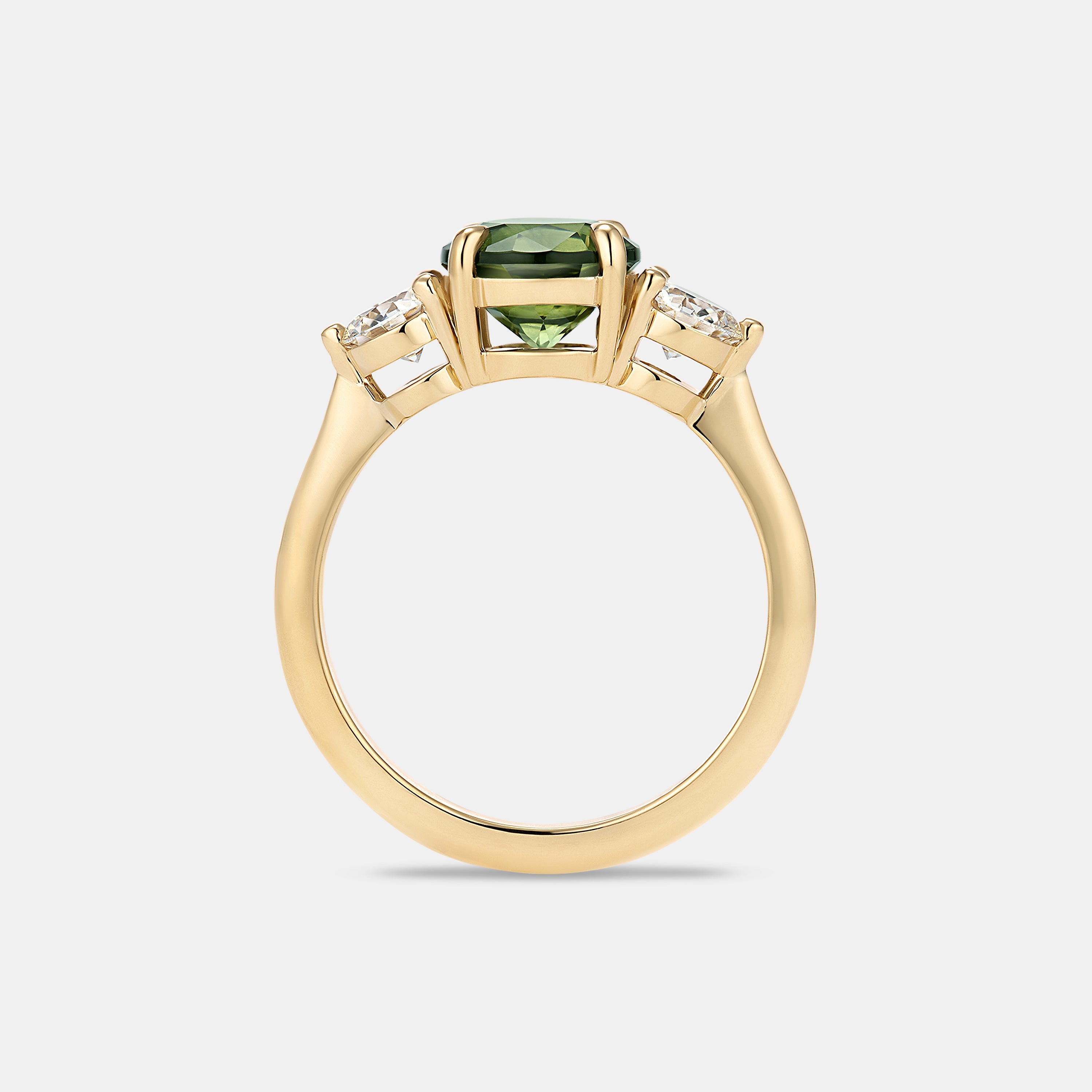 Maya 2.20ct Round Cut Green Australian Sapphire Three Stone Engagement Ring