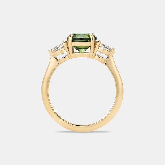 Maya 2.20ct Round Cut Green Australian Sapphire Three Stone Engagement Ring