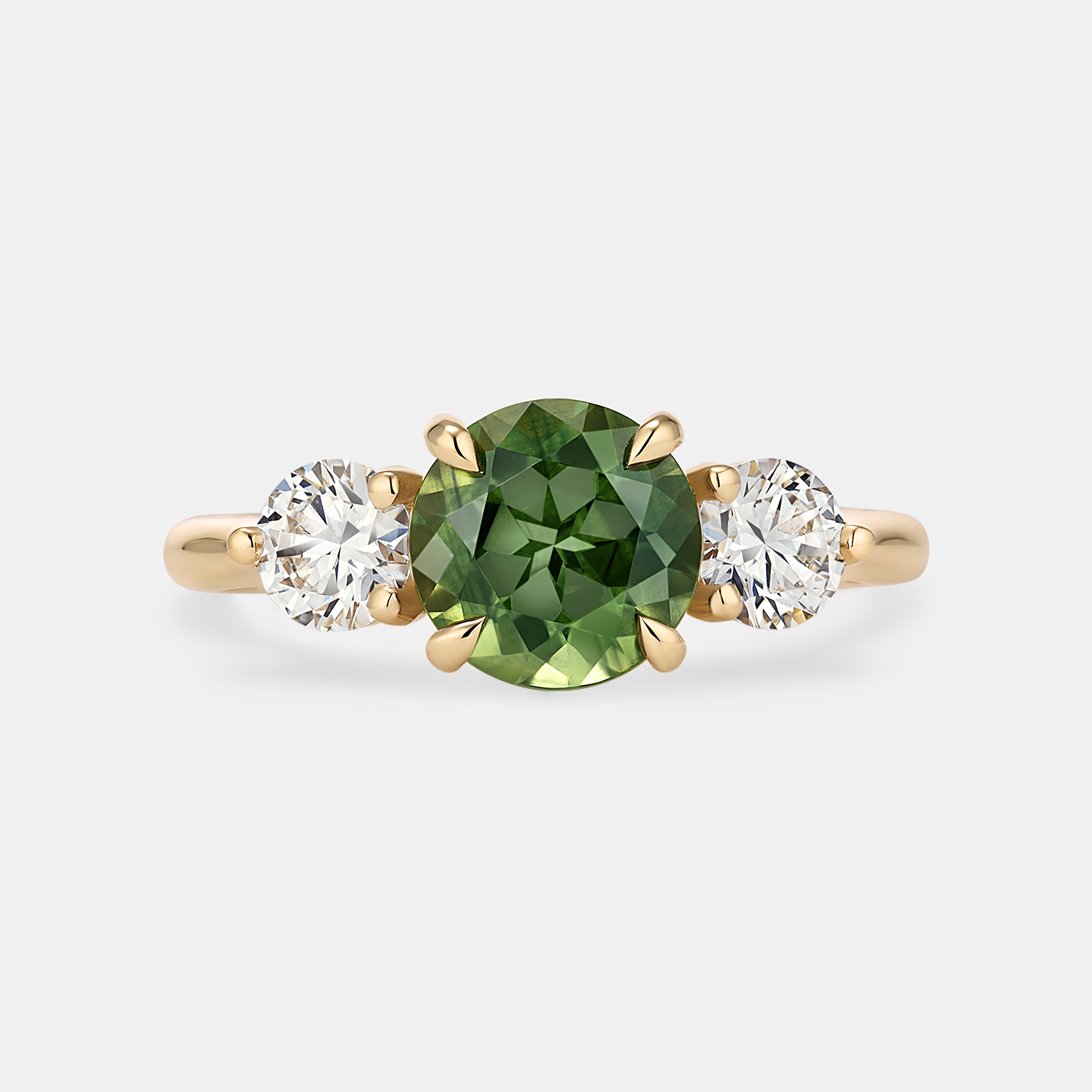 Maya 2.20ct Round Cut Green Australian Sapphire Three Stone Engagement Ring