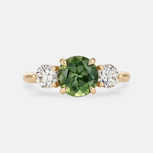 Maya 2.20ct Round Cut Green Australian Sapphire Three Stone Engagement Ring