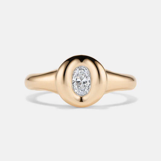 Pillow Oval Diamond Pinky Ring in yellow gold