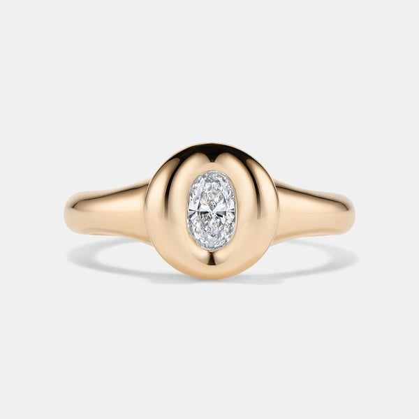 Pillow Oval Diamond Pinky Ring in yellow gold