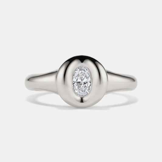 Pillow Oval Diamond Pinky Ring in white gold