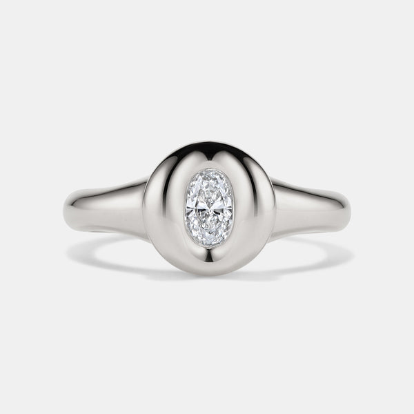 Pillow Oval Diamond Pinky Ring in white gold