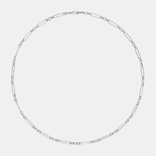 Trombone Link Handmade Chain Necklace in 9 karat White Gold