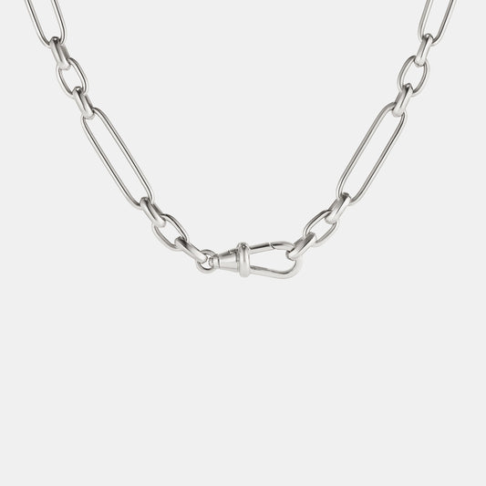 Trombone Link Handmade Chain Necklace in 9 karat White Gold