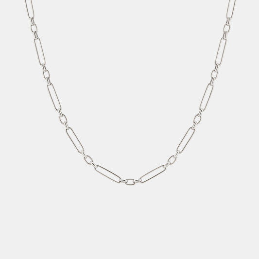Trombone Link Handmade Chain Necklace in 9 karat White Gold
