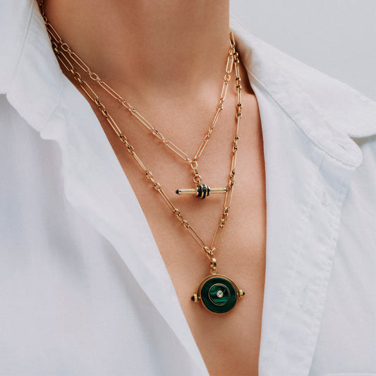 Trombone Link Handmade Chain Necklace in 9 karat Yellow Gold