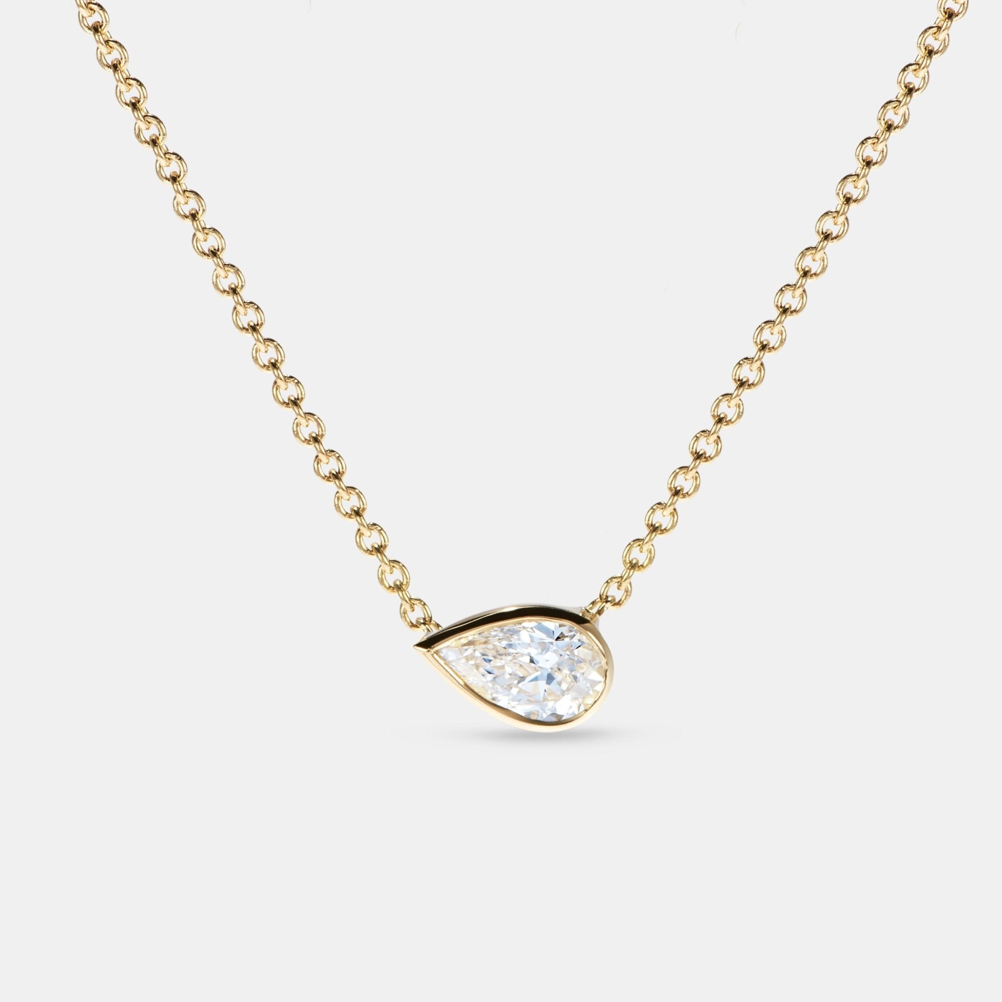 Isabella Bezel Pear Diamond Pendant Necklace - 0.30ct