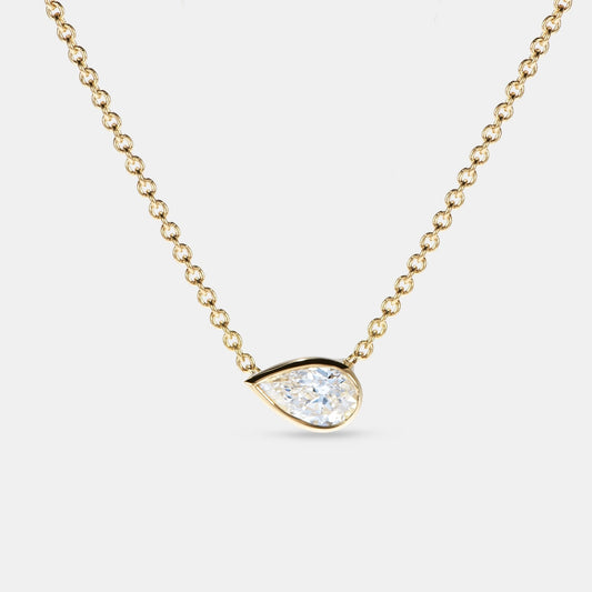 Isabella Bezel Pear Diamond Pendant Necklace - 0.30ct